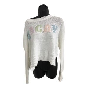 Jessica Simpson offwhite slouchy resort‎ vacay mode crochet look sweater size S